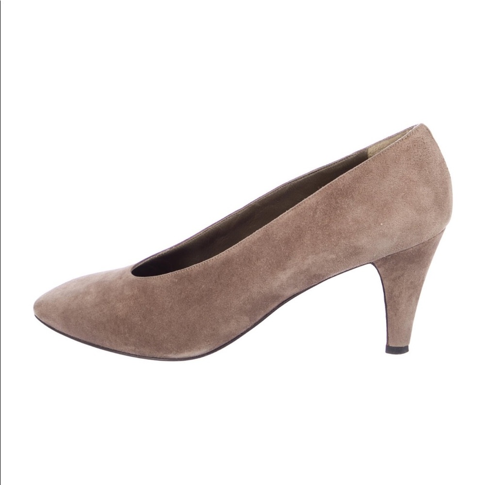 Vtg YVES SAINT LAURENT Gray taupe suede heels 37/6